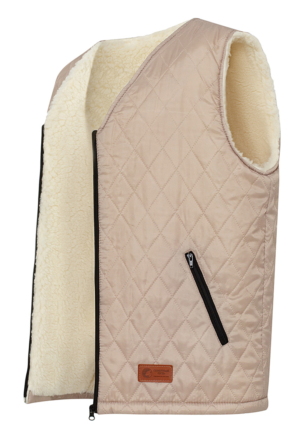 Жилет «Лад» для дома на меху из натуральной овечьей шерсти (Чай с малиной)