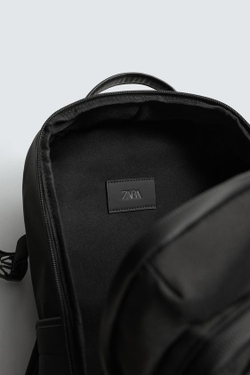 ZARA РЮКЗАК ИЗ ВЫСОКОТЕХНОЛОГИЧНОЙ ТКАНИ С КАРМАНАМИ, ЧЕРНЫЙ