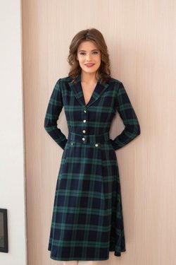 Платье в зеленую клетку из костюмной вискозы