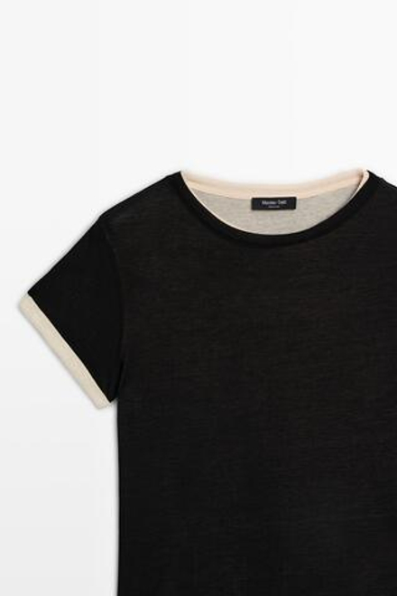 Massimo Dutti Футболка с короткими рукавами и двойной отделкой, черный