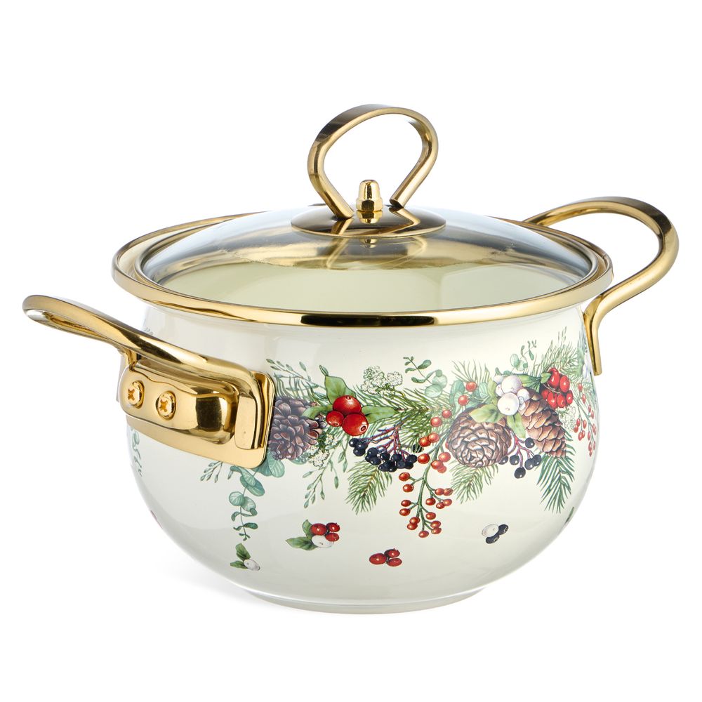 КАСТРЮЛЯ ЭМАЛИРОВАННАЯ AGNESS СО СТЕКЛЯННОЙ КРЫШКОЙ СЕРИЯ "CELEBRATION", 1.5 Л, 16*10 СМ