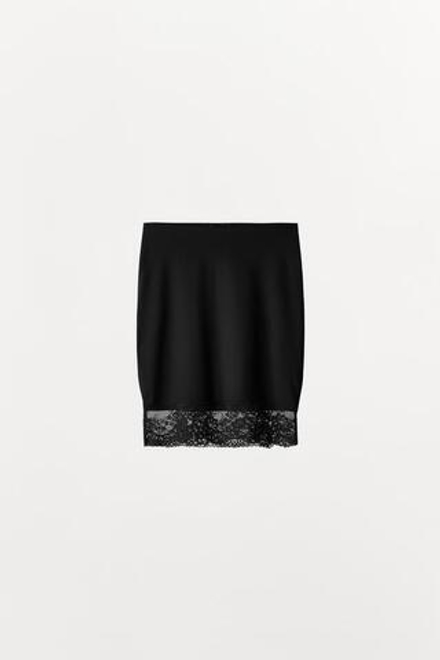 ZARA ЮБКА ИЗ ПОЛИАМИДА С КРУЖЕВОМ, ЧЕРНЫЙ