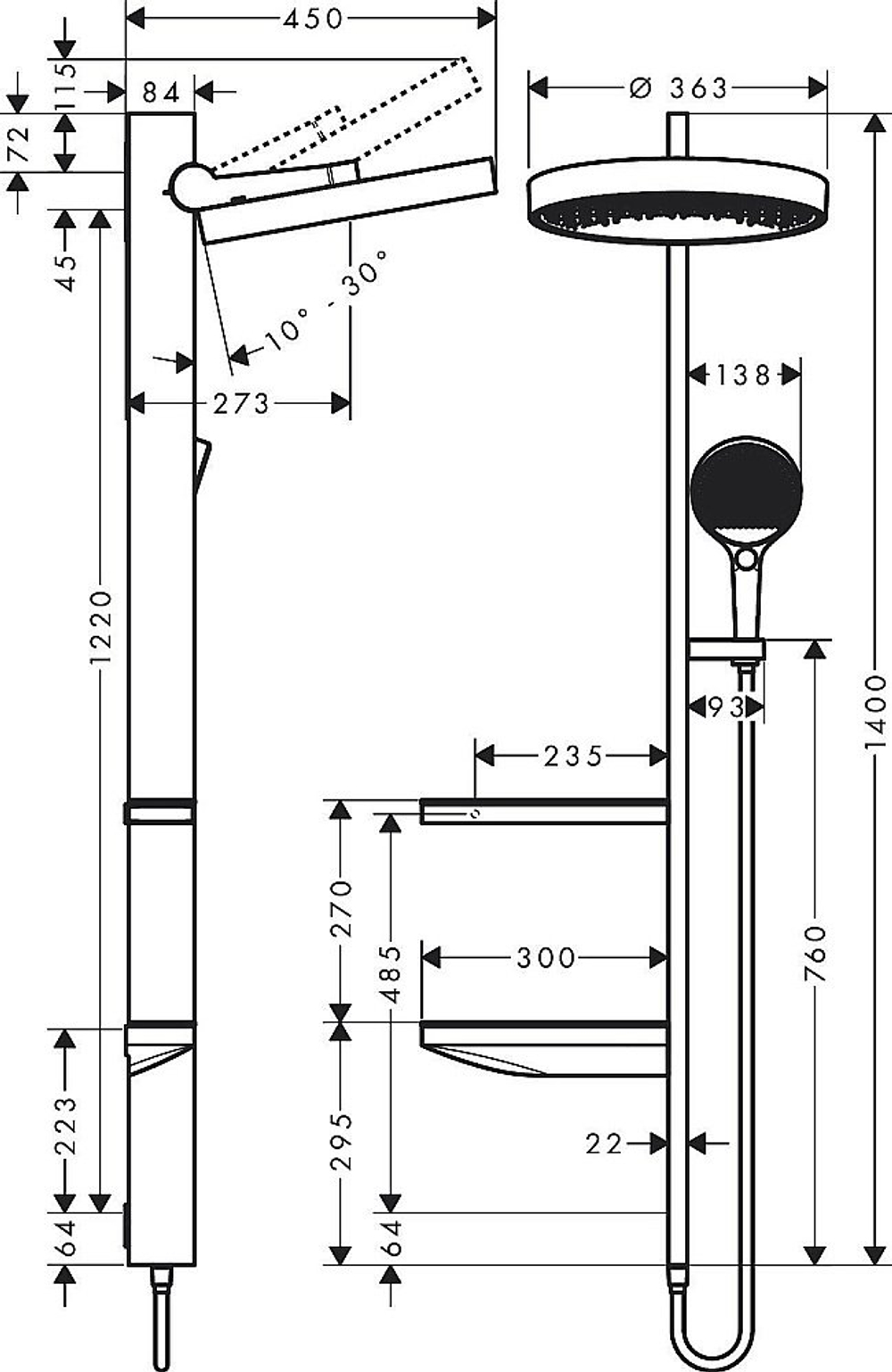 Душевая система Hansgrohe Rainfinity Showerpipe 360 1jet 26842000
