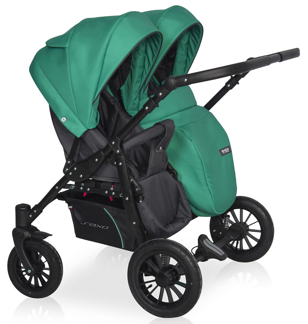 Детская коляска для двойни Riko Basic Saxo 2 в 1 01 бирюзовый-чёрный