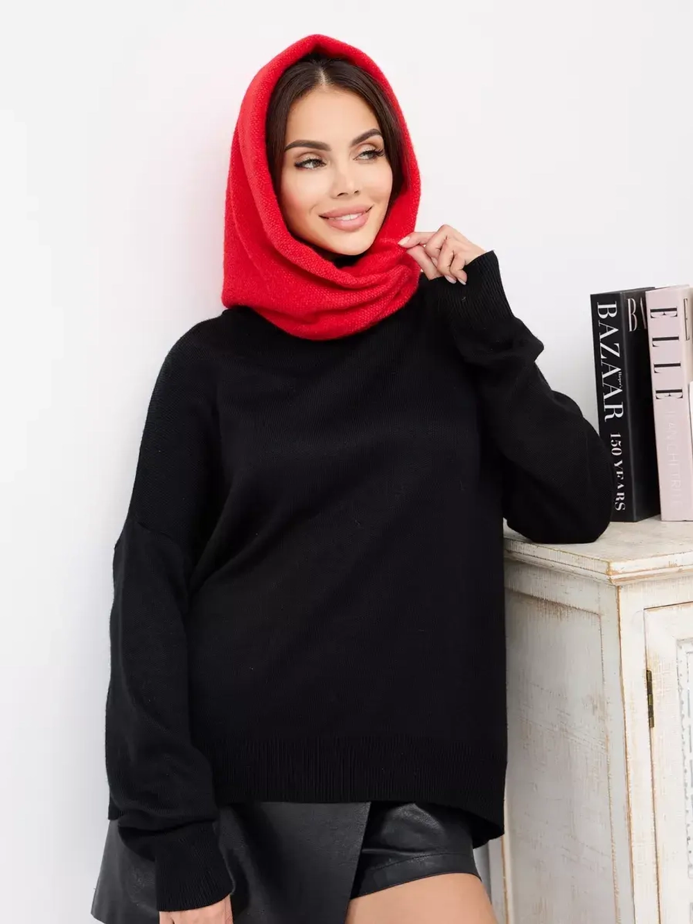 Капор зимний вязаный капюшон на флисе