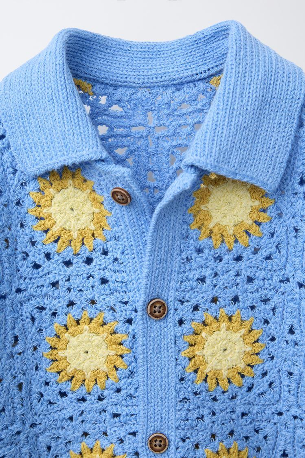 ZARA ТРИКОТАЖНАЯ РУБАШКА ИЗ КРУЖЕВА КРОШЕ, ГОЛУБОЙ