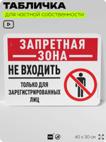 Табличка для частной территории "Запретная зона, не входить", на дом, для участка, организаций и частных территорий, предупреждающая, 40х30 см, Silver Plane x Айдентика Технолоджи