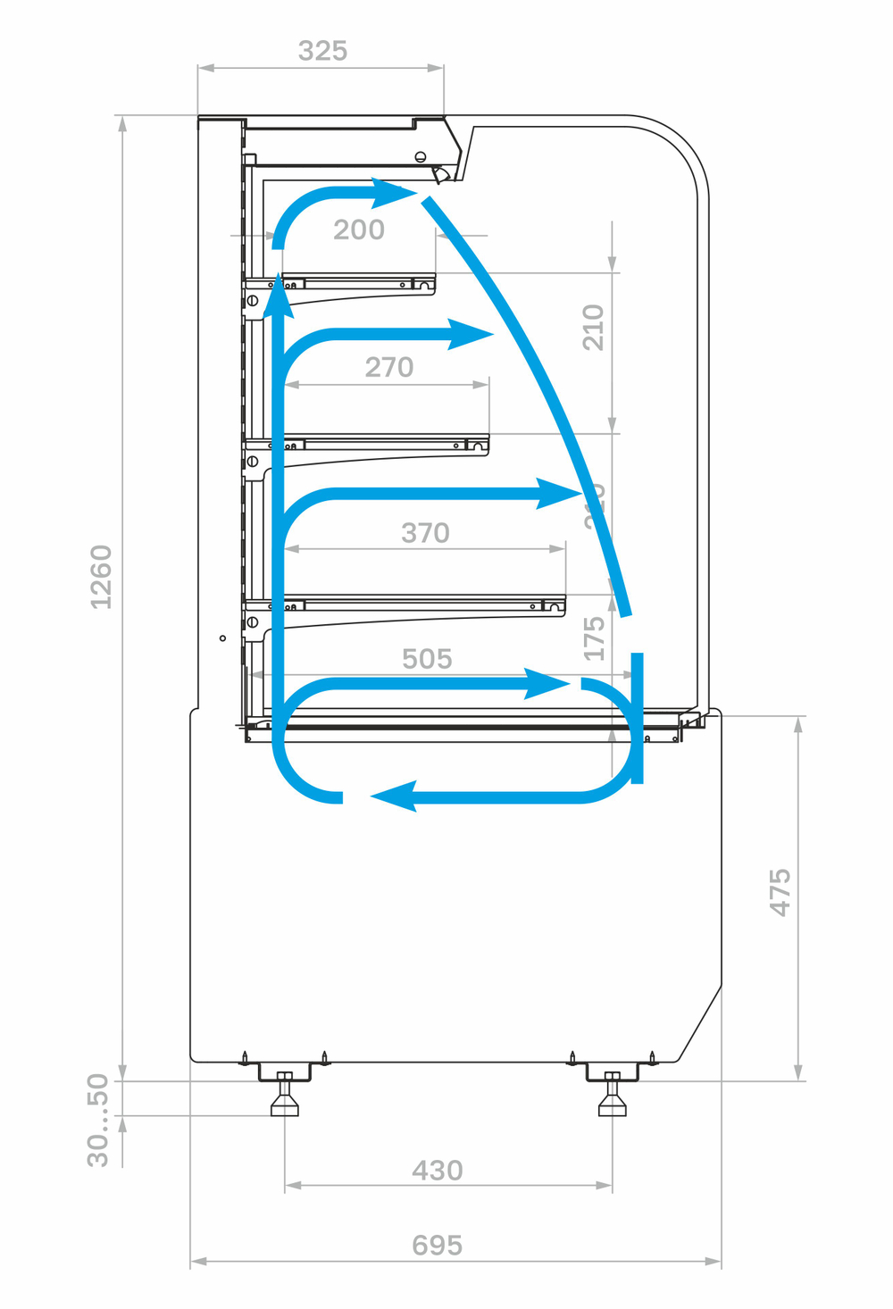 Кондитерская витрина Carboma KR70 VM 1,3-2 STANDARD открытая (RADIUS) (9005-0109)