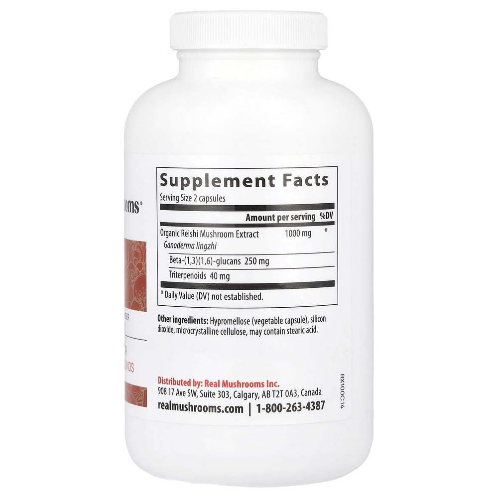 Real Mushrooms, Рейши, экстракт грибов в порошке, 200 капсул