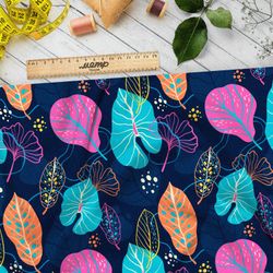 Ткань шелк Армани яркие насыщенные листья