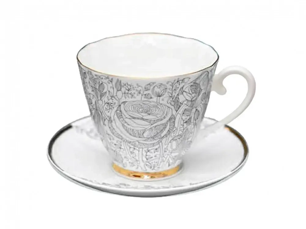 Чашка с блюдцем чайная 200 мл форма Гвоздика рисунок Лето Черное арт. 81.20072.00.1