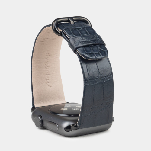 Ремешок для Apple Watch 44/45/46 mm из кожи крокодила, синего цвета