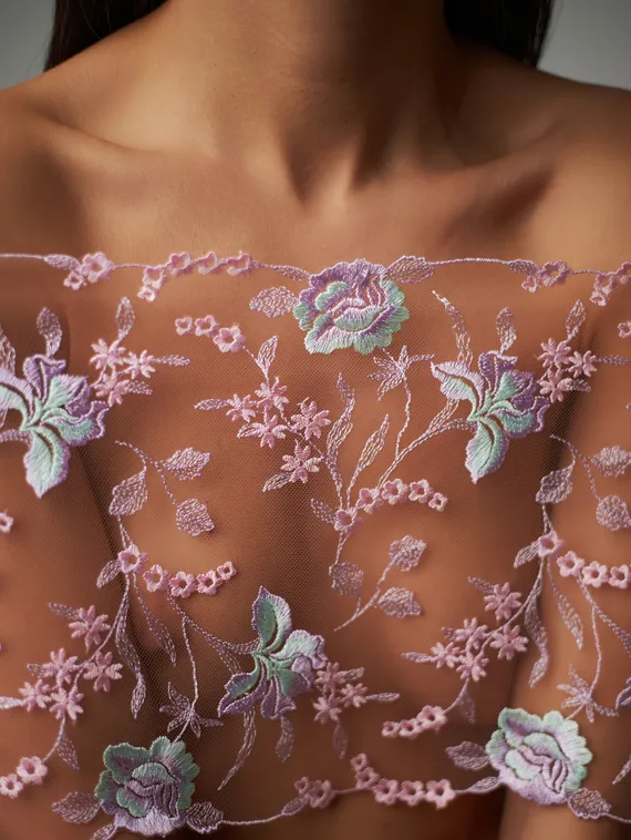 05-126 Вышивка на неэл. сетке 22 см, Мираж, бежевый/лиловый/розовый/ментол