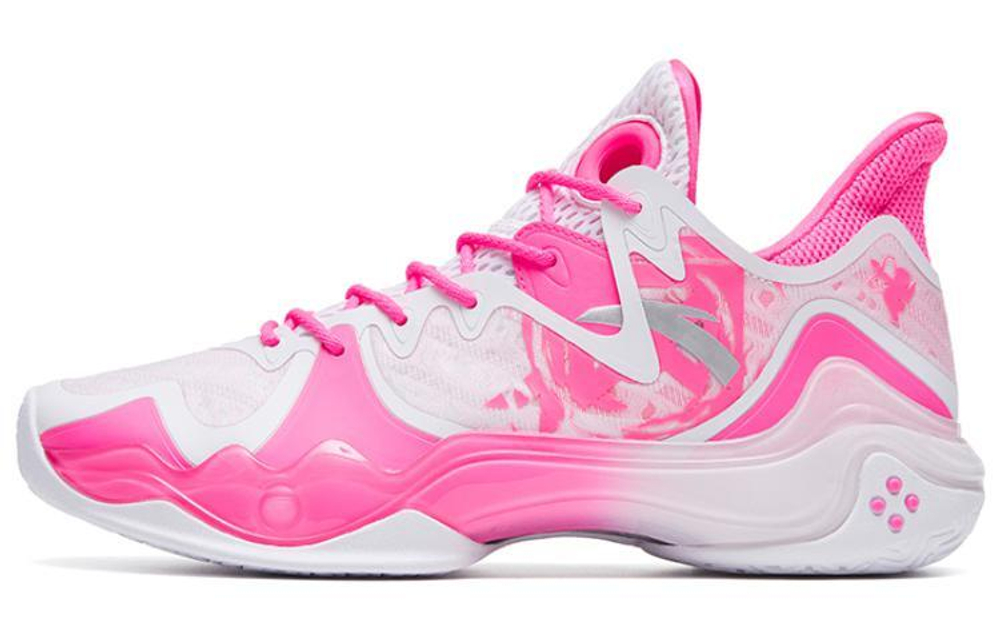 Anta Anta Frenzy 4 non-slip wear-resistant low-top basketball shoes pink and white Valentine's Day color matching