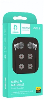 Гарнитура DENMEN DR12, вакуумные, разъем Jack, кабель 1.2 м Grey