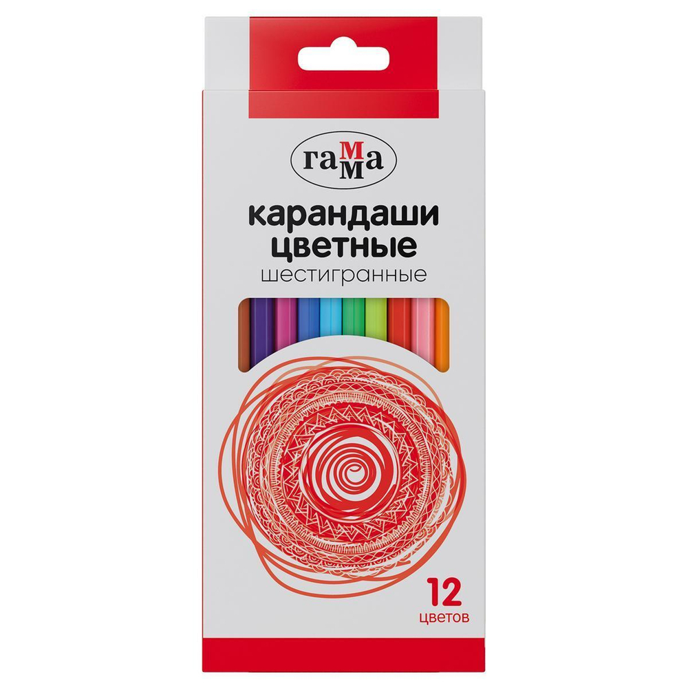 Карандаши цветные 12цв., шестигранные, заточенные (Гамма)