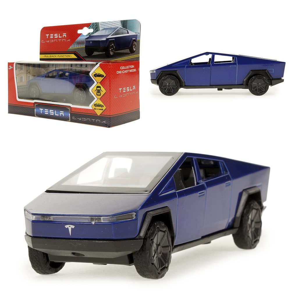 Модель ин. мет. "Tesla Cybertruck" 13,7см, дв, синий, коробка CYBERTRCK-12-BU (Технопарк)