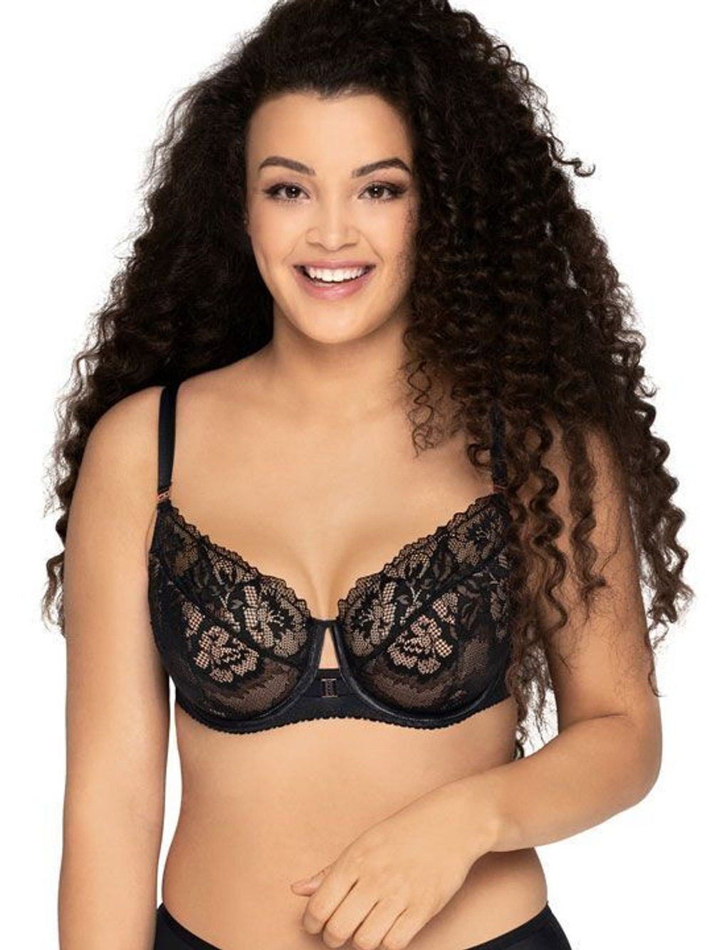 Стильный бюстгальтер на косточках plus size с кружевом (Размер: 95H) (Цвет: серый)