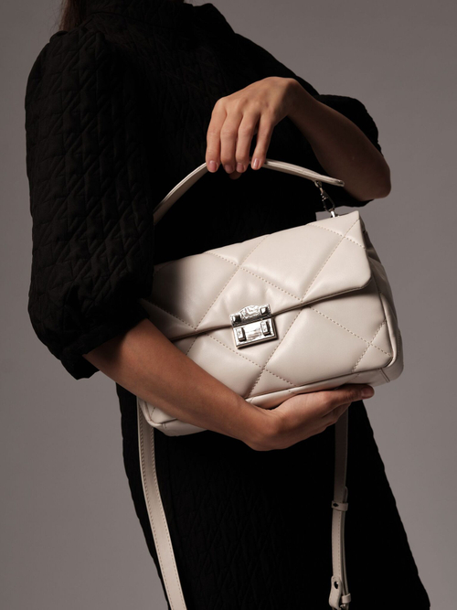 Сумка кожаная Deboro 30558 ванильное молоко