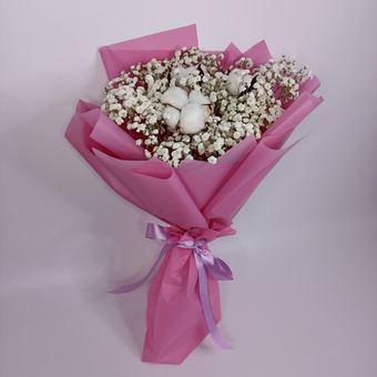 Букет гипсофил с хлопком Белоснежный