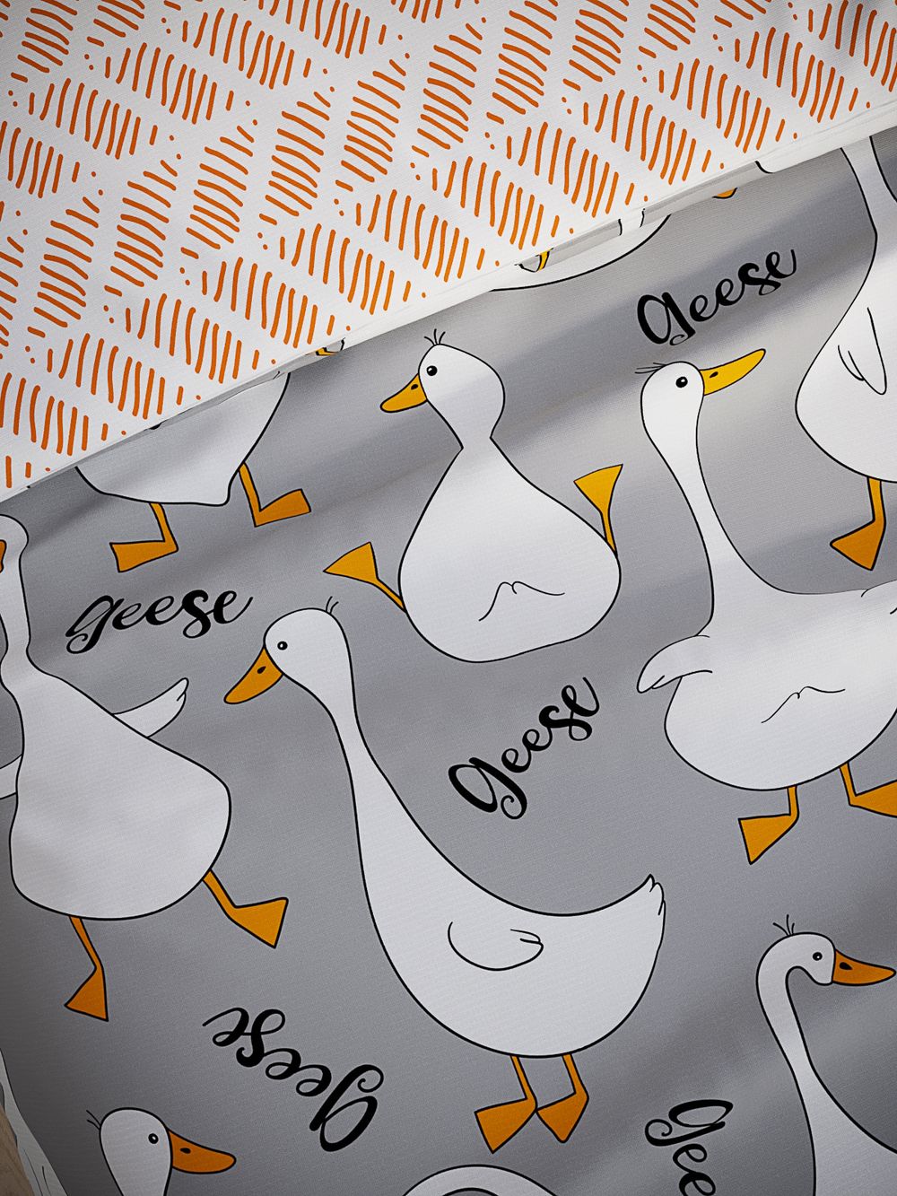 Постельное белье поплин Сказка "Гуси на сером/Гуси (компаньон)" 1,5-сп Наволочка 50х70 см 1 шт Простынь на резинке 90x200 смПододеяльник 145x205 см