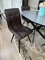 Круглый стеклянный раздвижной стол и стулья "ГУЧИ" коричневый