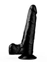 Фаллоимитатор с мошонкой на присоске чёрного цвета - 16,5 см. (Цвет: черный)