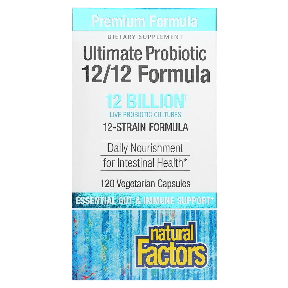 Natural Factors, Ultimate Probiotic, формула 12/12, 12 млрд КОЕ, 120 вегетарианских капсул