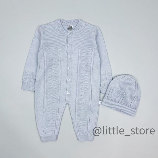 Комбинезон вязаный с шапочкой, Серо-голубой