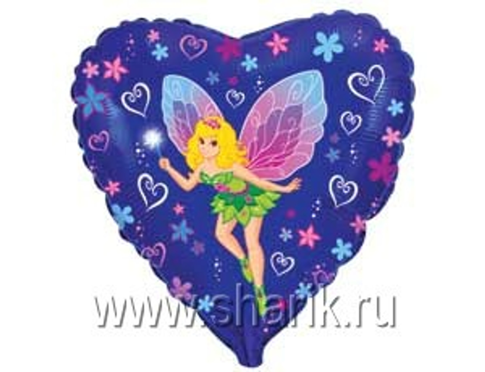 Ф 18" Сердце Девочка фея на синем сердце