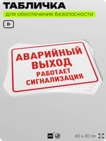 Табличка для обеспечения безопасности "Аварийный выход, сработает сигнализация", для офиса, по охране труда для предприятия, организаций, 40х30 см, Silver Plane x Айдентика Технолоджи