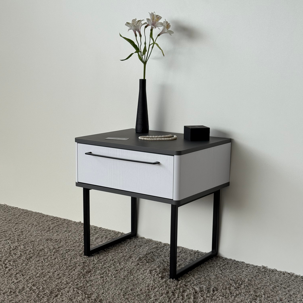 Тумба прикроватная на ножках ROYAL 5201 эко (Металл Бруклин-Черный-р.черная)