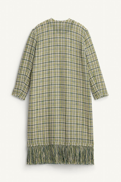 ZARA ПАЛЬТО С БАХРОМОЙ - LIMITED EDITION, ЗЕЛЕНЫЙ