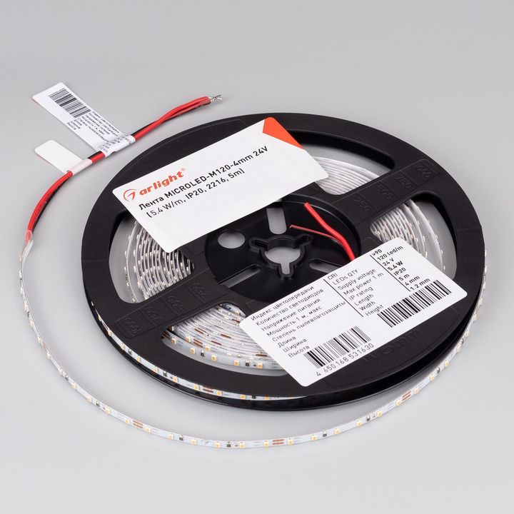 Светодиодная лента Arlight 4W/m 120Led/m 2216SMD теплый белый 5M MICROLED-M120-4mm 24V Warm3500 040606