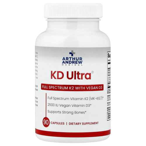 Arthur Andrew Medical, KD Ultra®, витамин K2 полного спектра с веганским витамином D3, 90 капсул