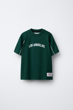 ZARA ФУТБОЛКА С ЛОГОТИПОМ, ТЕМНО-ЗЕЛЕНЫЙ