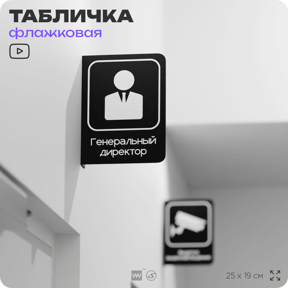 Табличка Генеральный директор флажковая на стену, двусторонняя с крепежом, 19 х 25 см, для офиса, кафе, ресторана, серия COSMO, Айдентика Технолоджи