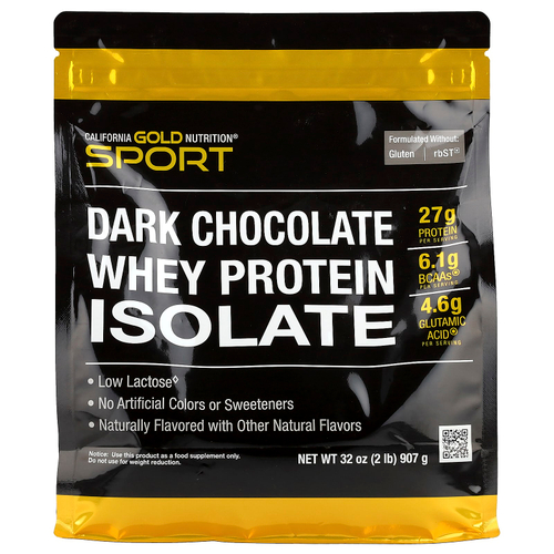 California Gold Nutrition, Sport, изолят сывороточного протеина со вкусом тёмного шоколада, 907 г (2 фунта)