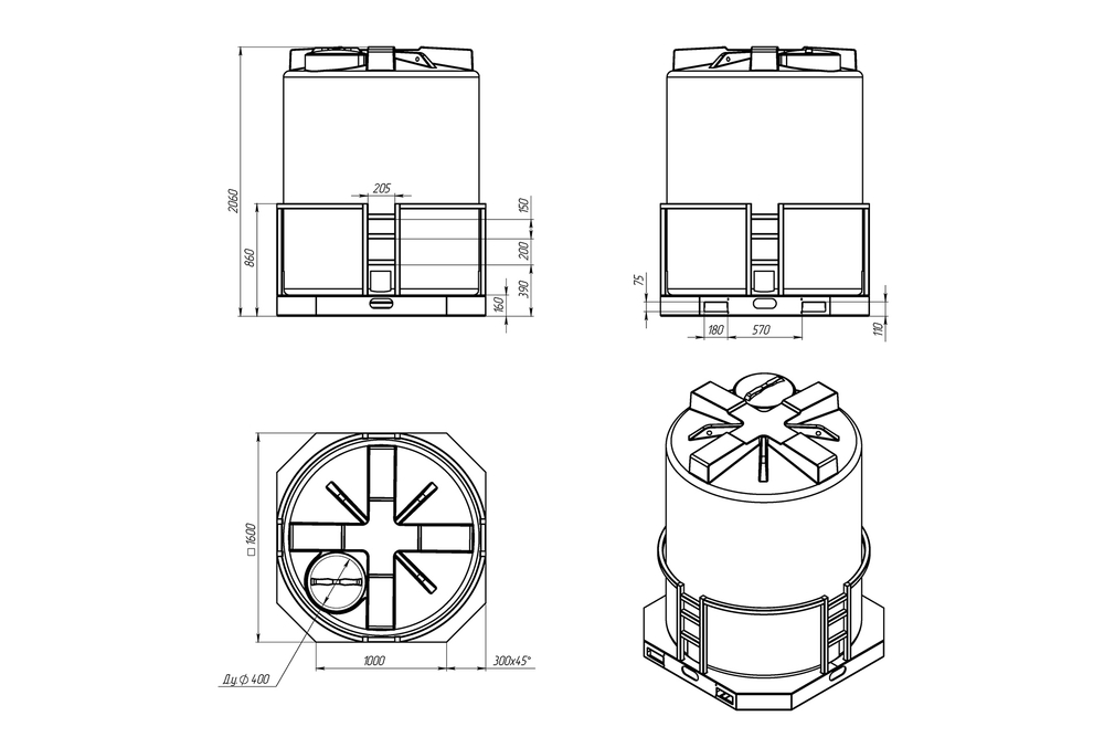 Емкость пищевая в обрешетке ЭкоПром T 3000 л. вертикальная (160x160x206см;синий) - арт.555732