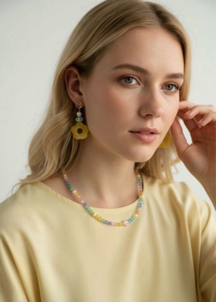 Серьги Желтый цветок с жемчугом