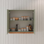 Навесной кухонный шкаф 80 см Малага 2 двери с дубовой панелью, с полкой / зеленый самшит, массив дуба