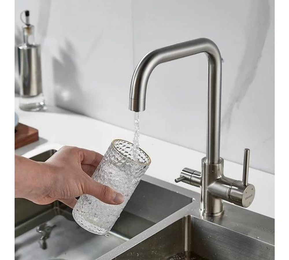 Смеситель для кухни с подключением фильтра питьевой воды, сатин, S228L, SHEVANIK