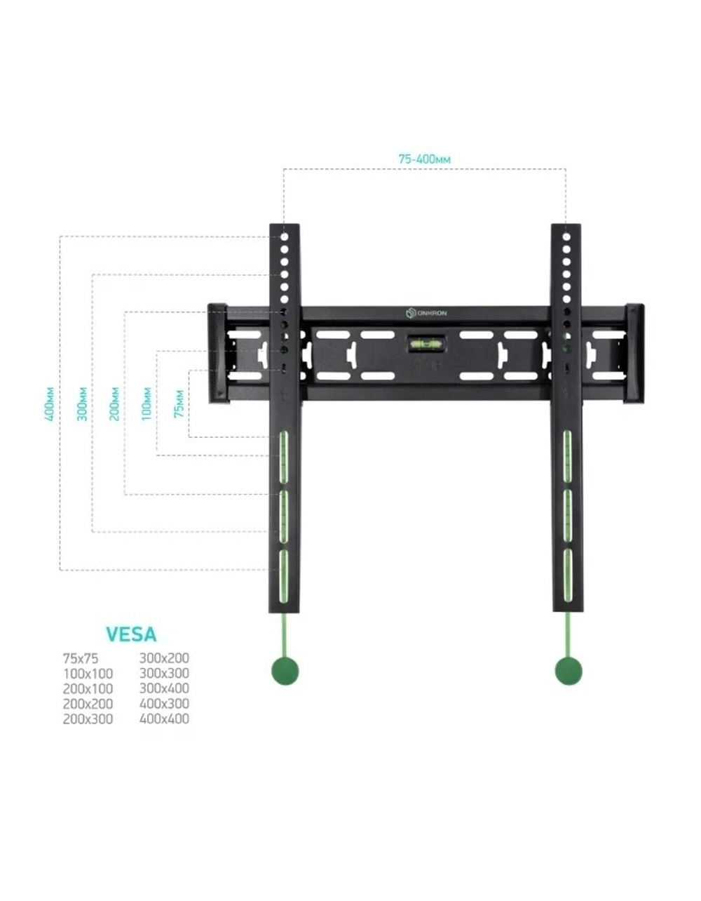 Кронштейн ONKRON FM5 чёрный (32"-55" Максимальная нагрузка: 56,8 кг VESA: 75x75, 100x100, 100x200, 200x100, 200x200, 200x300, 200x400, 300x100, 300x200, 300x300, 300x400, 400x200, 400x300,400x400 мм )