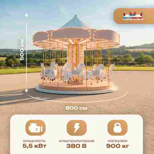 Электрическая свадебная карусель «Вальс» с LED-подсветкой, 12 мест