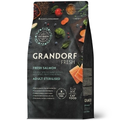 Grandorf Fresh, Fresh Salmon, Adult Sterilised для стерилизованных или пожилых кошек (Свежее филе лосося с бататом)