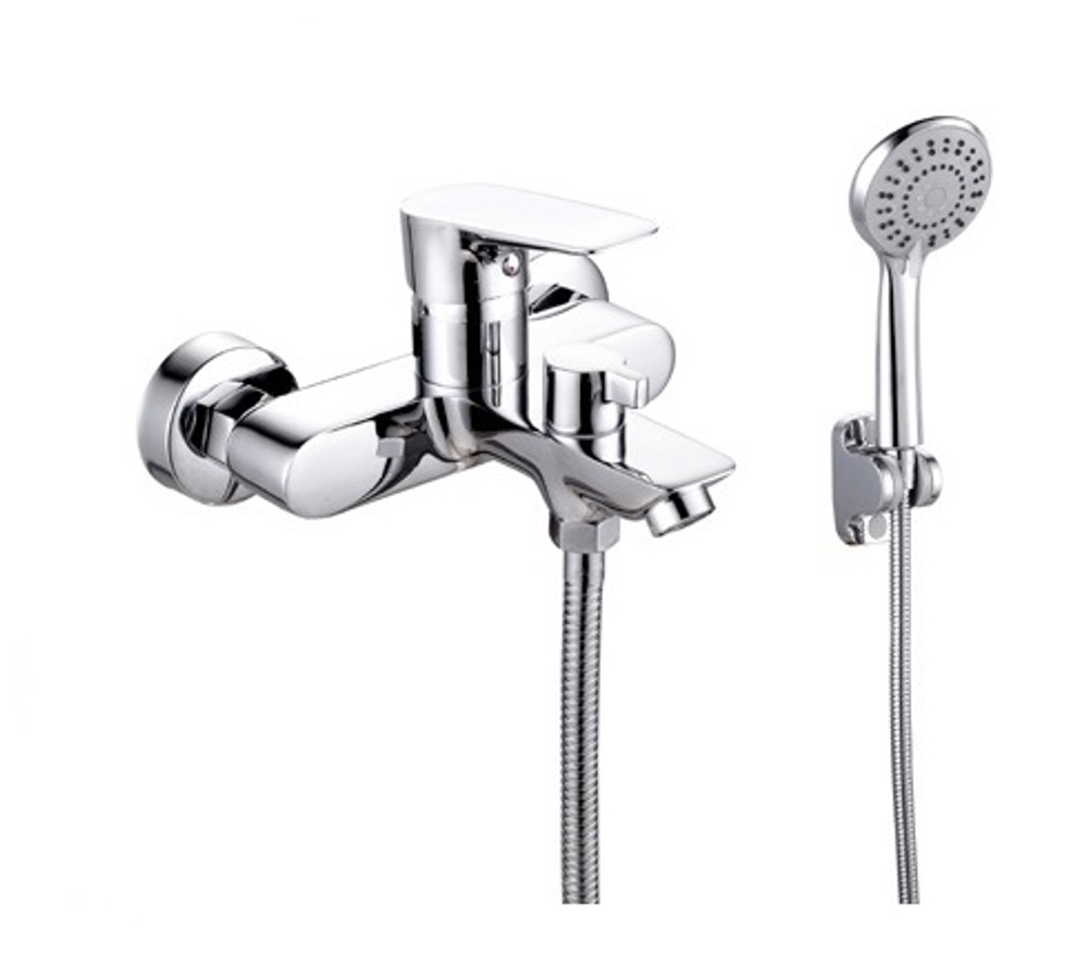 Смеситель для ванны однорычажный латунный 263531 с коротким изливом и душем, цвет хром