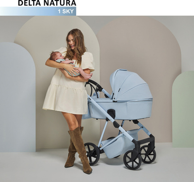 Универсальная детская коляска ADAMEX DELTA NATURA (2в1) - DN-1-SKY (Голубая ткань-голубая рама)