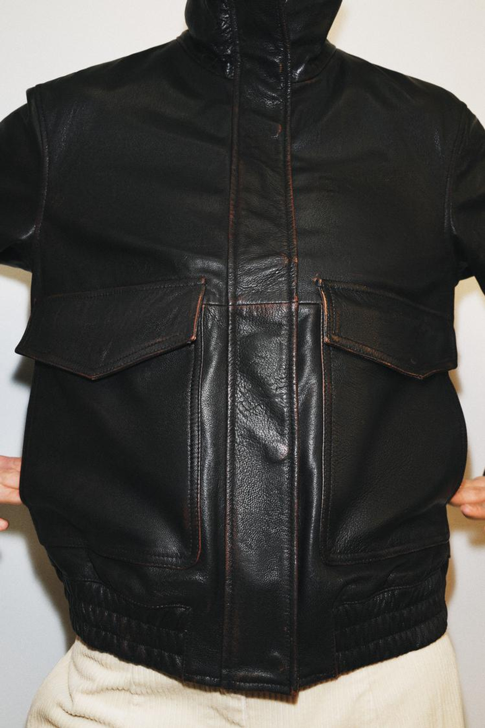 ZARA БОМБЕР ИЗ 100% КОЖИ — ZW COLLECTION LIMITED EDITION, ЧЕРНЫЙ