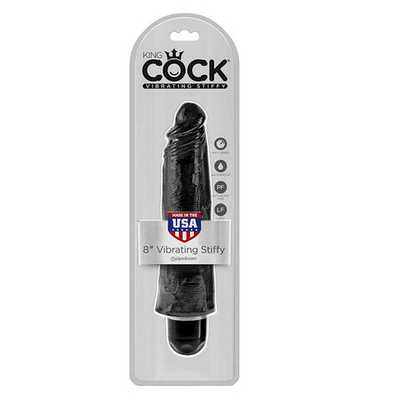 Реалистичный черный фаллос с вибрацией King Cock 8" VIbrating Stiffy (Цвет: черный)