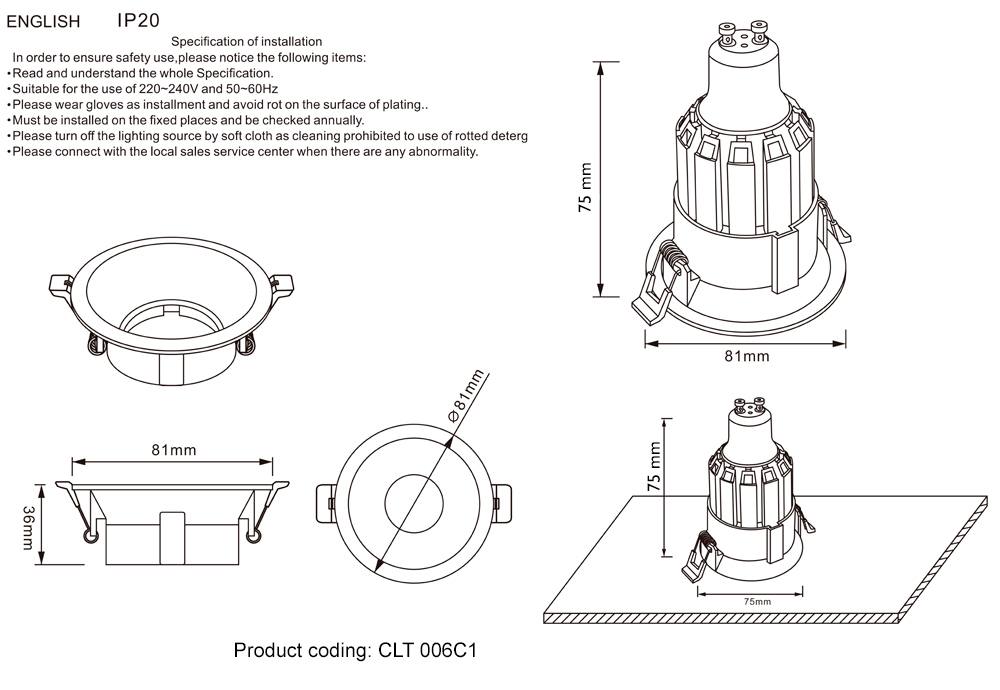 Светильник встраиваемый Crystal Lux CLT 006C1 WH